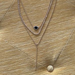 Baublebar 3 strand gold tone necklace with black stone​